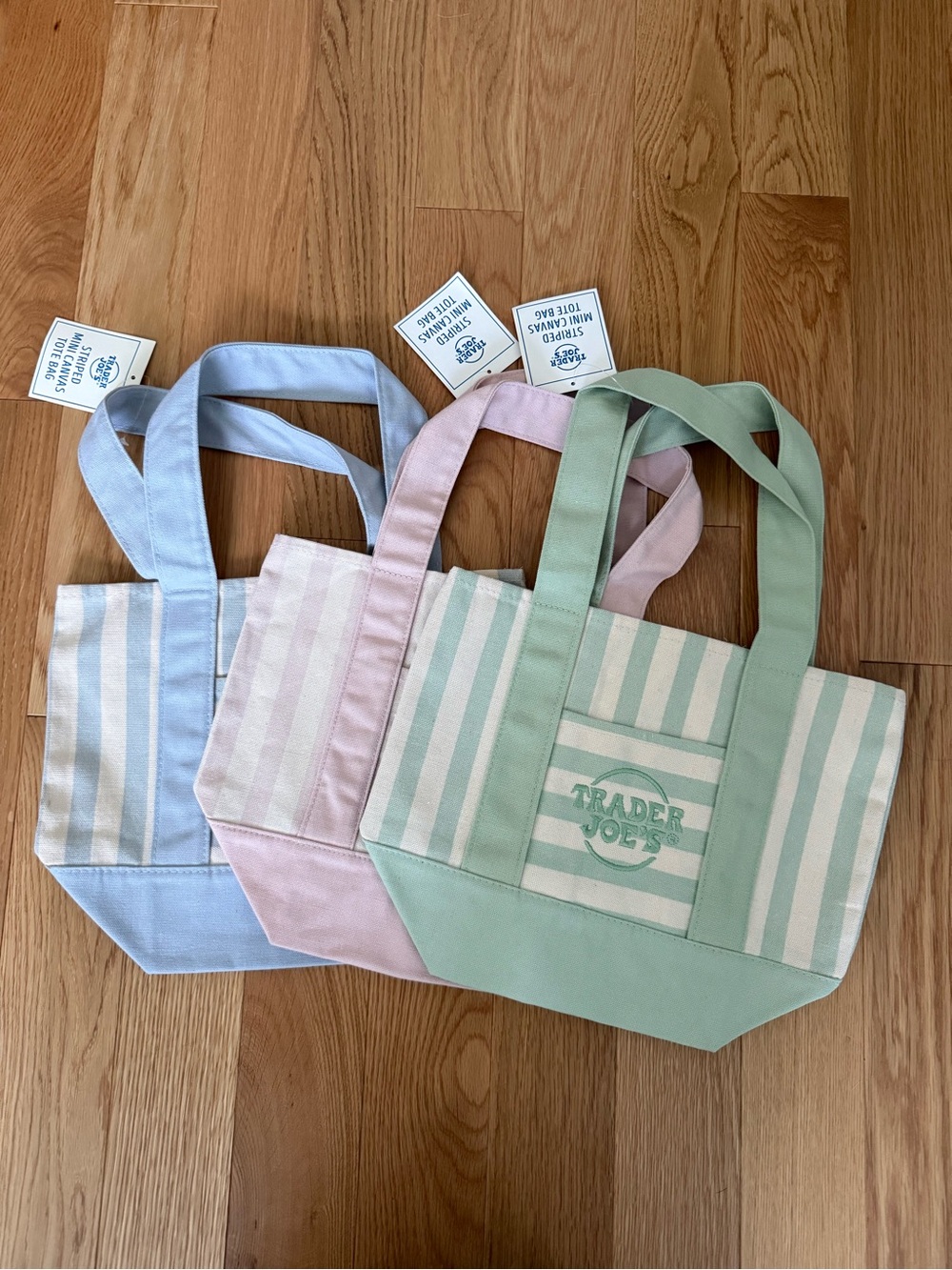 Pastel Stripe Canvas Tote Bag - 3 set (mint/pink/blue)